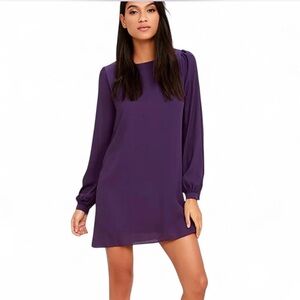 LULUS- purple mini dress with long sleeves and hidden side pockets- Size: L-NWT.
